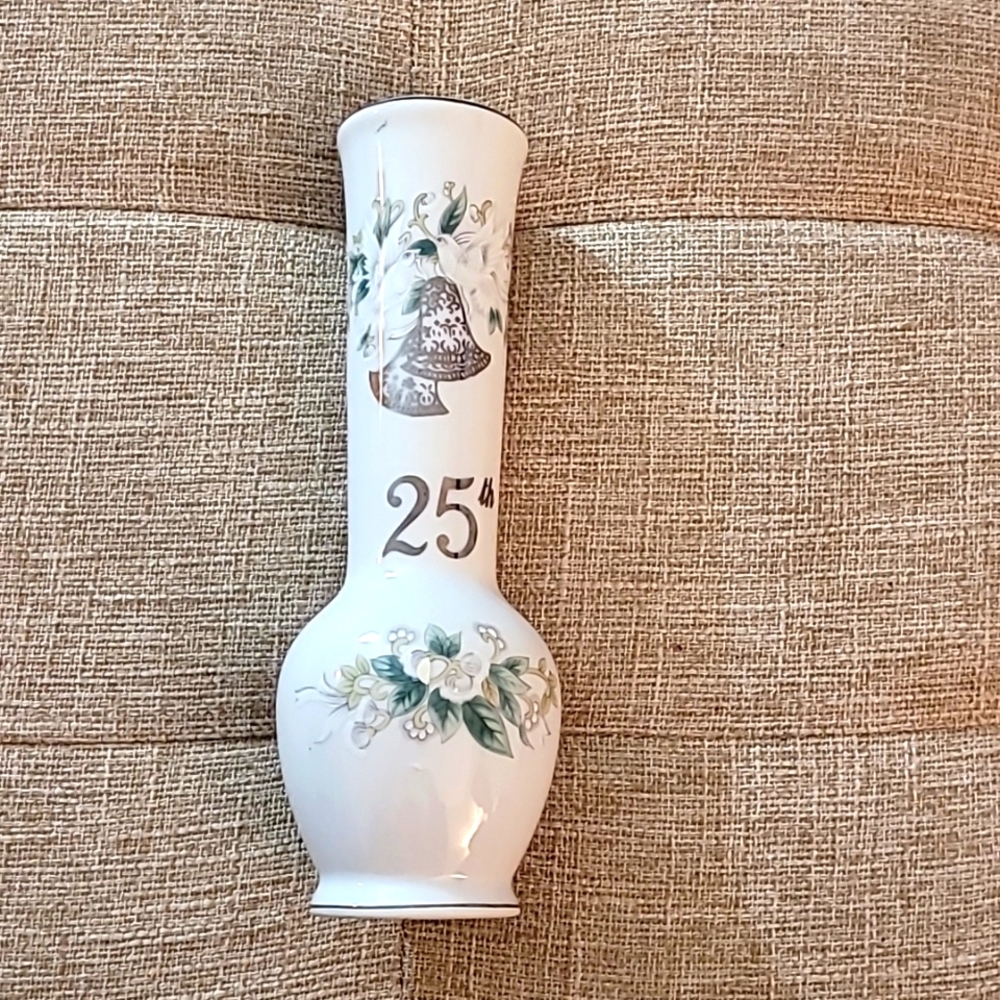 Vintage 25th Anniversay Porcelain Bud Vase by Lefton - Rare Find